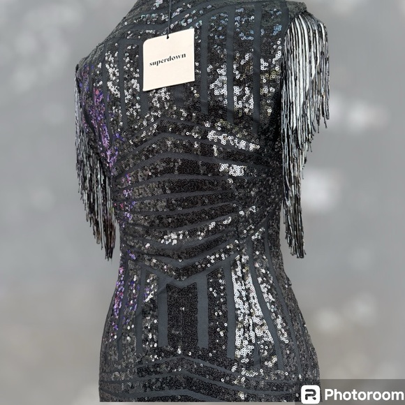 NWT superdown Carly Fringe Sequin Mini Dress Black S Party Event Glam - Picture 5 of 11